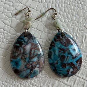 Turquoise & Sage Quartz Boho Earrings – Unique Earthy Gemstone Jewelry genuine